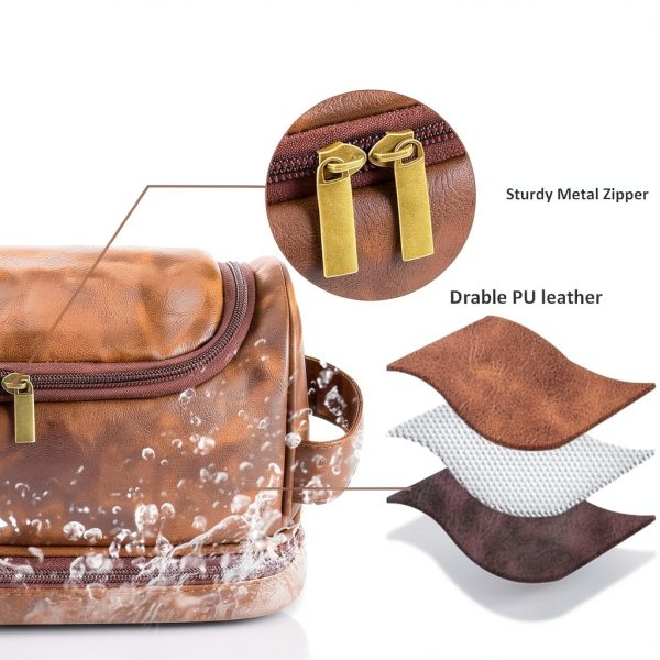 Sparklove Men's PU Leather Toiletry Bag TB02 Triple‑Layer Waterproof-3