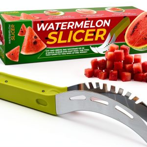 Stainless Steel Watermelon Slicer by BURIUS Easy Grip Green Fruit-0