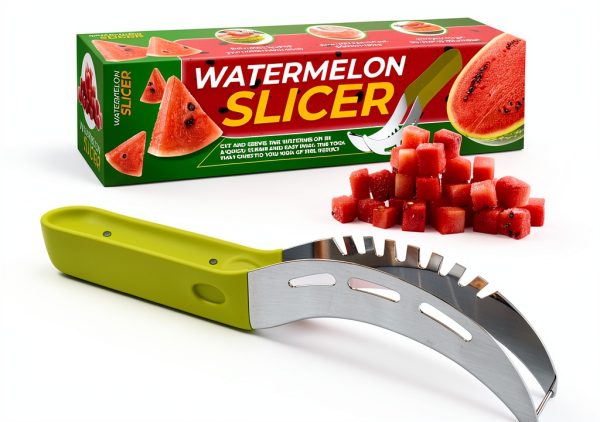 Stainless Steel Watermelon Slicer by BURIUS Easy Grip Green Fruit-0