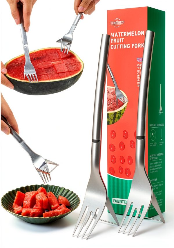 Watermelon Slicer 2 Pack 2-in-1 Stainless Steel Fork Knife Tendiren-0