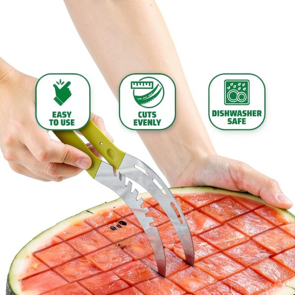 Stainless Steel Watermelon Slicer by BURIUS Easy Grip Green Fruit-3
