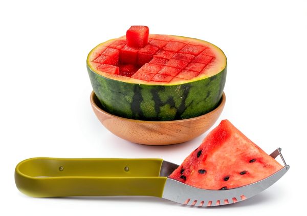 Stainless Steel Watermelon Slicer by BURIUS Easy Grip Green Fruit-2