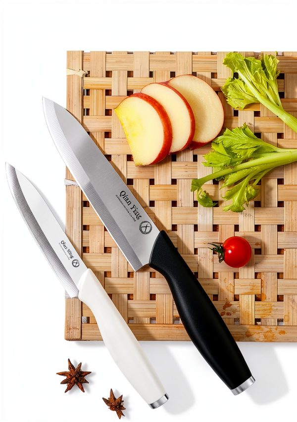 Ceramic Knife Set for Kitchen with Sheath: 100% Zirconia Pure Ceramic Sharp Blade Fruit Cutting Knives 9Pcs with Cover Rustproof Clean Cut Edge Black Handle, Black and White-2