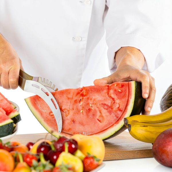Stainless Steel Watermelon Slicer by BURIUS Easy Grip Green Fruit-6