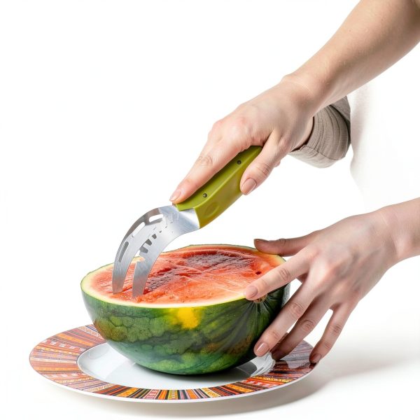 Stainless Steel Watermelon Slicer by BURIUS Easy Grip Green Fruit-7