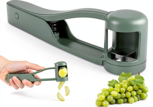 Grape Cutter, Quick Easy Grape Slicer, Strawberry Slicer, Stainless Steel Blades, Plastic Handle, Green, Fruit Cutter-0