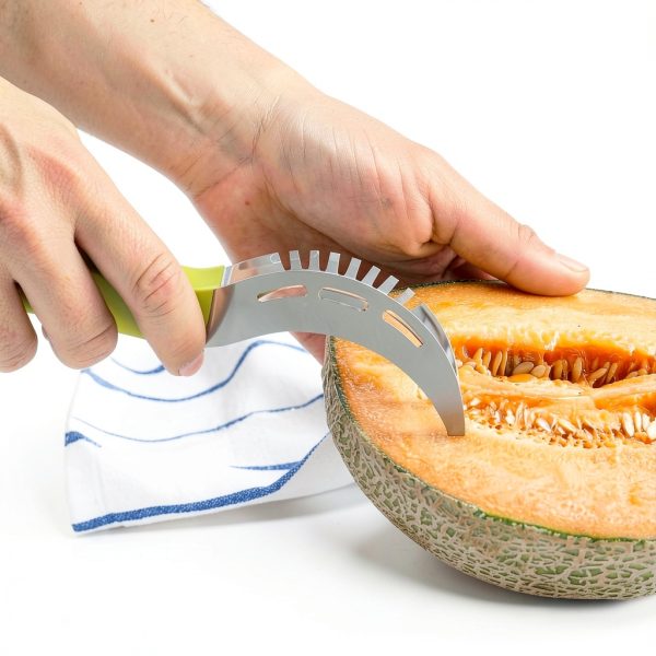 Stainless Steel Watermelon Slicer by BURIUS Easy Grip Green Fruit-5
