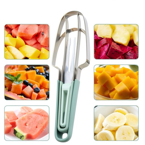 Oleex Watermelon Cutter 3-in-1 Stainless Steel Fruit Knife Green-3