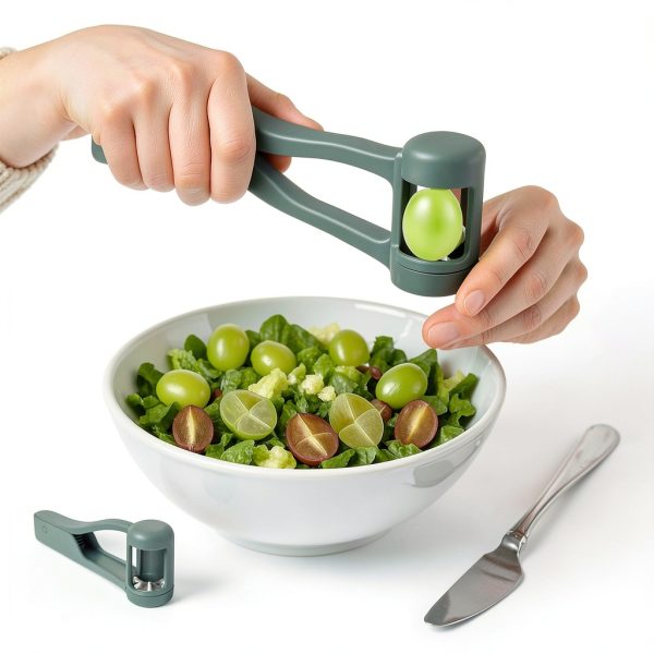 Grape Cutter, Quick Easy Grape Slicer, Strawberry Slicer, Stainless Steel Blades, Plastic Handle, Green, Fruit Cutter-3