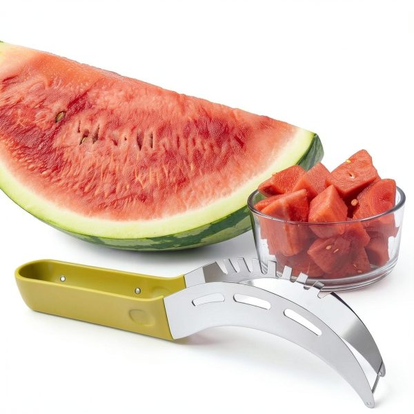 Stainless Steel Watermelon Slicer by BURIUS Easy Grip Green Fruit-8