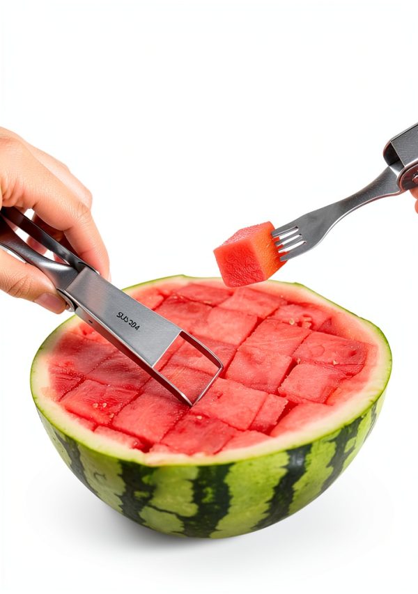 CrispTaste Watermelon Cutter with Retractable Fork, 2-in-1 Stainless-4