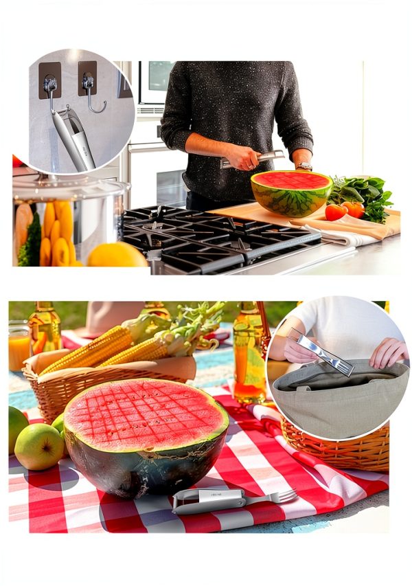 CrispTaste Watermelon Cutter with Retractable Fork, 2-in-1 Stainless-3