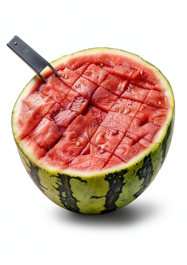 CrispTaste Watermelon Cutter with Retractable Fork, 2-in-1 Stainless-1