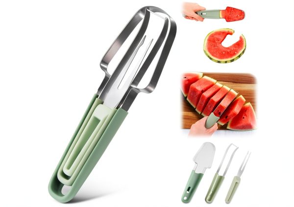 Watermelon Cutter 3 in 1 IURRDOP Stainless Steel Fruit Slicer Green-0