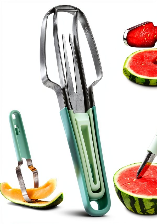 Watermelon Cutter JAYVAR 3-in-1 Melon Scoop & Popsicle Mould Green-0